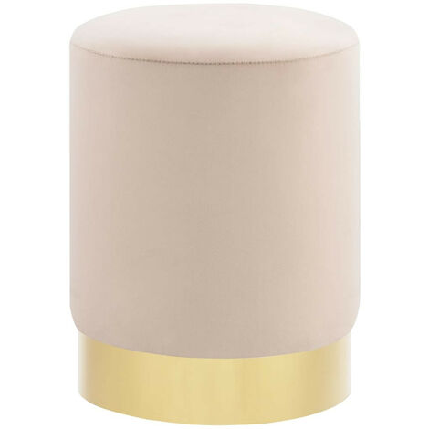 Tabouret bas design velours abricot et metal doré Sinza (1/4)