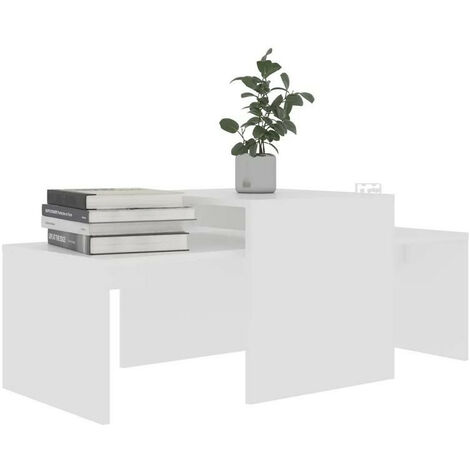 Set de 2 tables basses gigognes bois blanc Folet 100 cm (1/5)