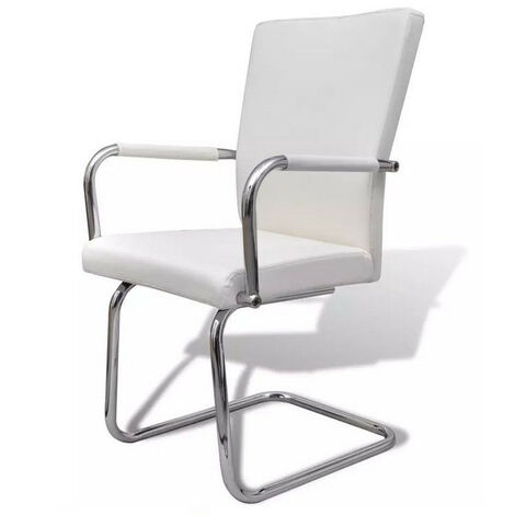 Chaise simili cuir blanc et métal chromé Bea - Lot de 2 (1/4)
