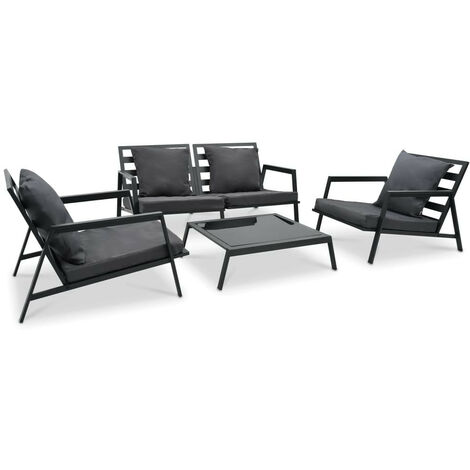 Salon de jardin 4 pcs avec coussins Aluminium Gris foncé (1/5)