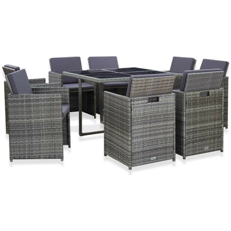 Salon de jardin 9 pcs avec coussins Résine tressée Anthracite 3 (1/5)