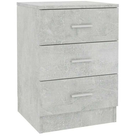 Table de chevet 3 tiroirs bois gris effet béton Metiu (1/3)