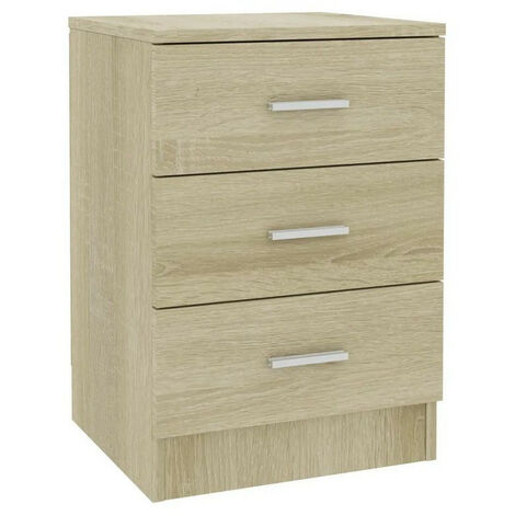 Table de chevet 3 tiroirs bois chêne clair Metiu (1/3)