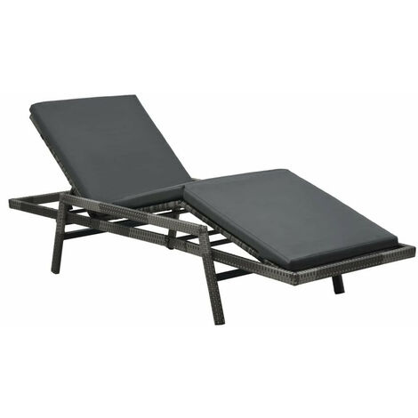 Chaise longue avec coussin Résine tressée Gris 2 (1/5)