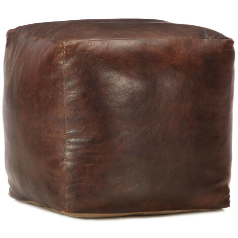 Pouf 40 x 40 x 40 cm Marron foncé Cuir véritable de chèvre 2 (1/4)