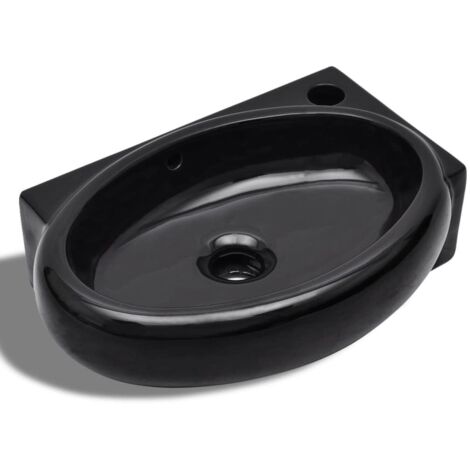 Vasque à Trou Pour Robinet Céramique Noir VidaXL - Lavabo Salle De Bain - Neuf