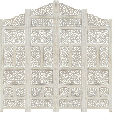 Cloison de séparation 4 panneaux Blanc 160x165 Bois manguier 2
