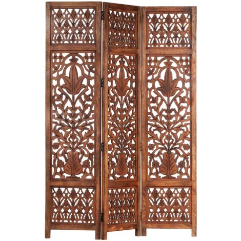 Cloison de séparation 3 panneaux Marron 120x165 Bois manguier 2 (1/5)
