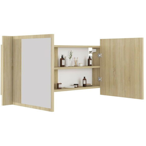 Armoire à miroir à LED de bain Chêne sonoma 100x12x45 (1/5)