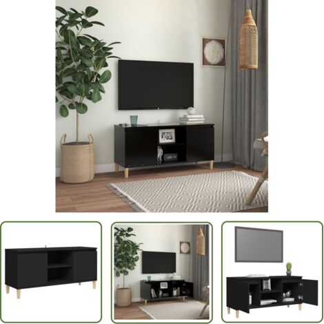 Meuble TV avec pieds en bois massif Noir 103,5x35x50 (1/5)