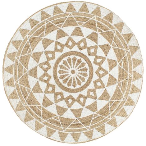 Tapis fait à la main Jute avec imprimé blanc 120cm (1/5)