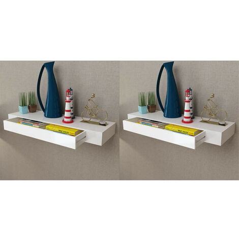 Étagères murales avec tiroirs 2 pcs Blanc 80cm (1/5)