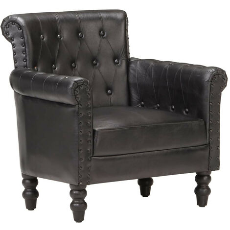 Fauteuil Noir Cuir de chèvre véritable (1/5)