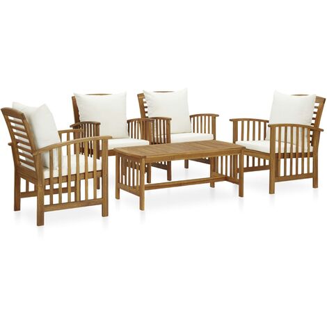 Salon de jardin 5 pcs avec coussins Bois d'acacia solide 8 (1/5)