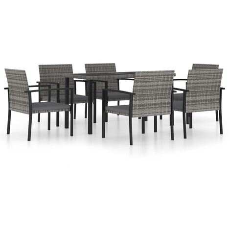 Ensemble de salle à manger de jardin 7 pcs Résine tressée Gris 4 (1/5)