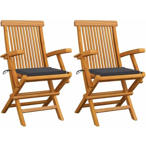 Chaises de jardin avec coussins anthracite 2 pcs Bois de teck 3 (1/5)