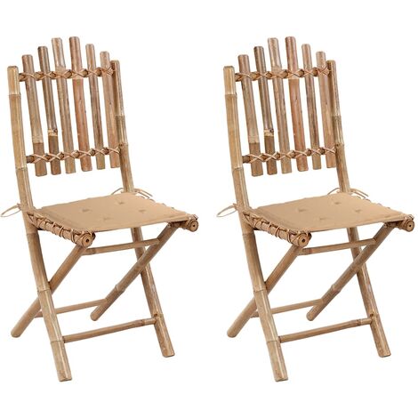 Chaises pliables de jardin 2 pcs avec coussins Bambou 25 (1/5)