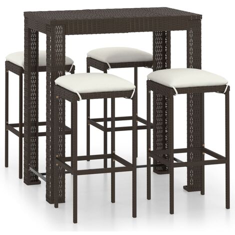Meuble de bar de jardin 5 pcs et coussins Résine tressée Marron 3 (1/5)