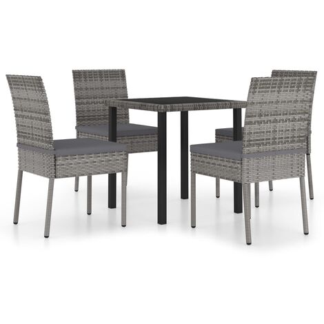 Ensemble de salle à manger de jardin 5 pcs Résine tressée Gris 2 (1/5)