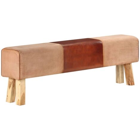 Banc saut de cheval 160 cm Marron Cuir véritable et manguier 2 (1/5)