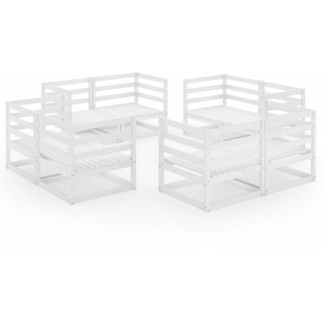 Salon de jardin 8 pcs Blanc Bois de pin massif 2 (1/5)