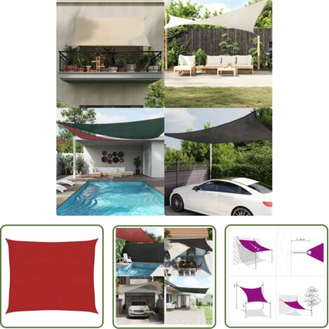 The Living Store Voile d'ombrage 160 g/m² Rouge 2,5x3 m PEHD - Parasol - Voile D'ombrage - Parasol Rectangulaire - Parasol Rouge - Parasol Extérieur (1/5)