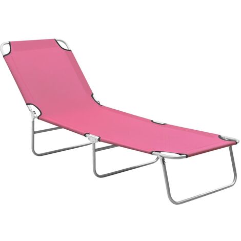 Chaise longue pliable Acier et tissu Rose (1/5)