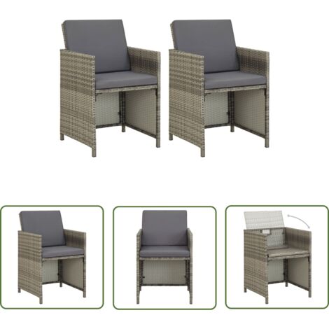 The Living Store Chaises de jardin lot de 2 avec coussins Résine tressée Gris - Chaise De Jardin - Meubles De Jardin - Mobilier Extérieur - Chaise En Résine Tressée - Chaise Confortable (1/5)