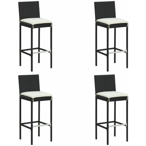 Tabourets de bar de jardin et coussins 4pcs Noir Résine tressée (1/5)