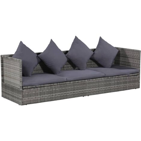 Lit de jardin Gris 200x60 Résine tressée (1/5)