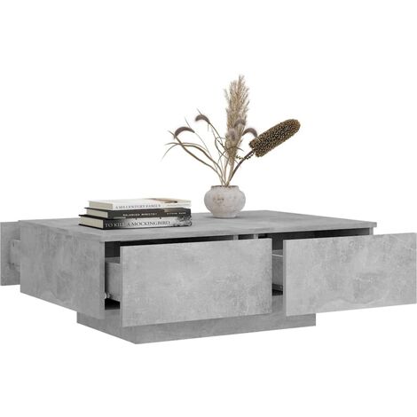 Les Tendances – Table basse fixe gris béton 90x60x31 cm – Bois d'ingénierie durable – Espaces de rangement intégrés – Finitions mate ou brillante