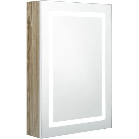 Armoire de salle de bain à miroir LED Blanc et chêne 50x13x70 2 (1/5)