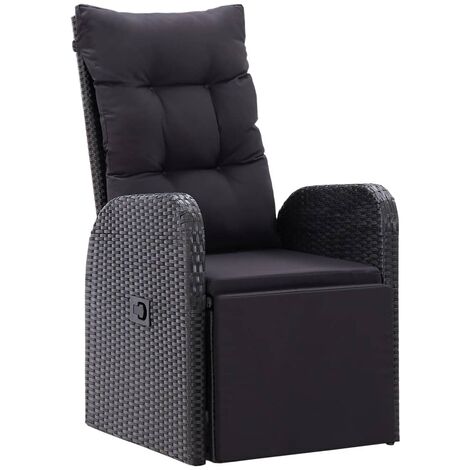 Chaise inclinable de jardin et coussin Résine tressée Noir (1/5)