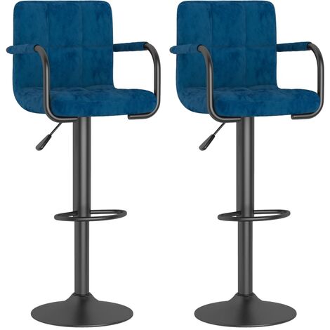 Tabourets de bar design avec accoudoir velours bleu Konfa - Lot de 2 (1/5)