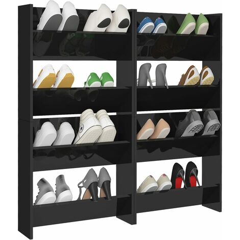 Armoires à chaussures murales 4 pcs Noir brillant 60x18x60 (1/5)
