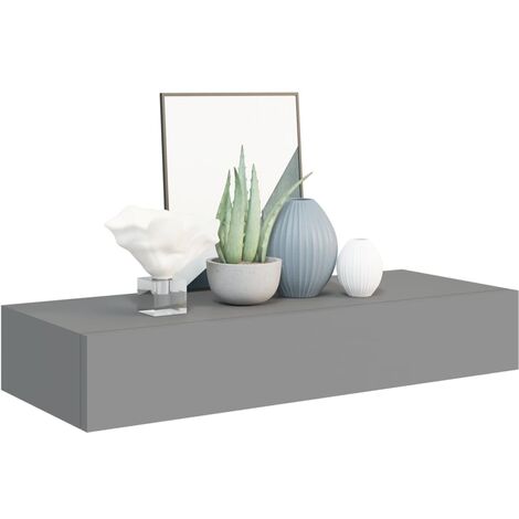 Étagère à tiroir murale Gris 60x23,5x10 MDF (1/5)