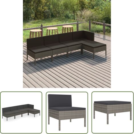 Salon de jardin 5 pcs avec coussins Résine tressée Gris 41 (1/5)