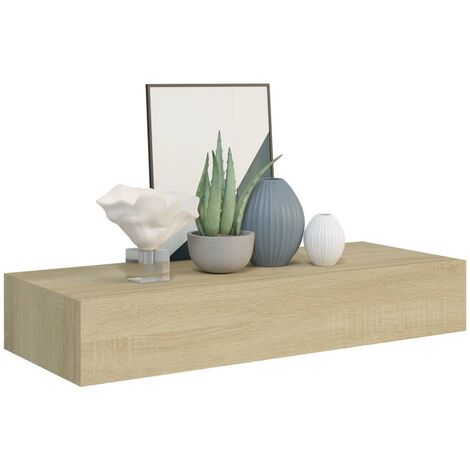 Étagère à tiroir murale Chêne 60x23,5x10 MDF (1/5)