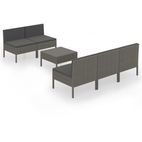 Salon de jardin 6 pcs avec coussins Résine tressée Gris 44 (1/5)