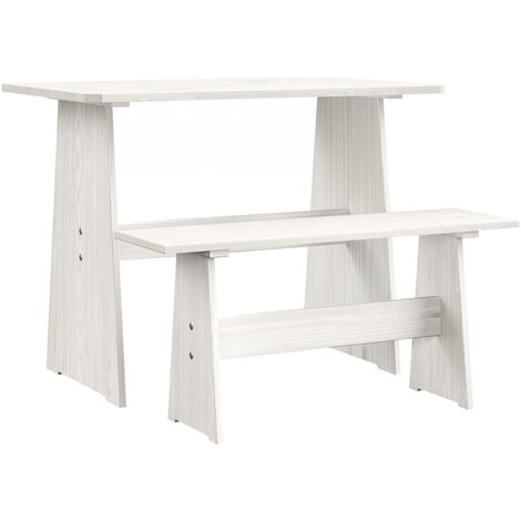 Table à manger avec banc Blanc Bois de pin solide (1/5)