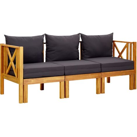 Banc de jardin 3 places et coussins 179cm Bois d'acacia massif 2 (1/5)