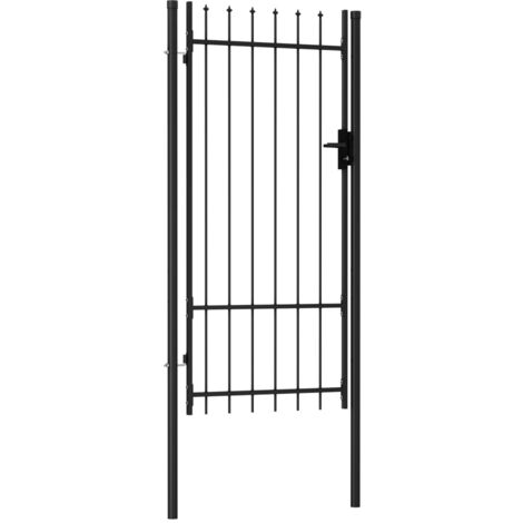Portillon simple porte avec dessus à pointe Acier 1x2 m Noir (1/5)