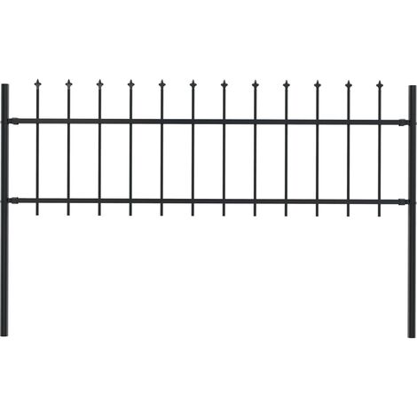 Clôture de jardin avec dessus en lance Acier 1,7 x 0,6 m Noir (1/5)