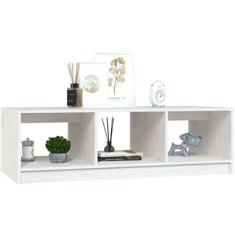 Table basse Blanc 110x50x34 Bois de pin massif (1/5)