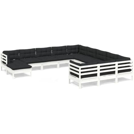 Salon de jardin 12 pcs avec coussins Blanc Bois de pin 2 (1/5)