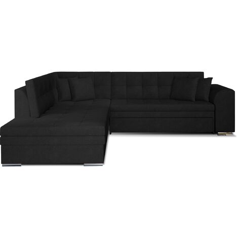 Canapé convertible angle gauche velours noir et chromé Pika 260cm (1/5)