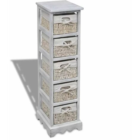 Étagère de rangement en bois 5 paniers en tissage Blanc (1/5)