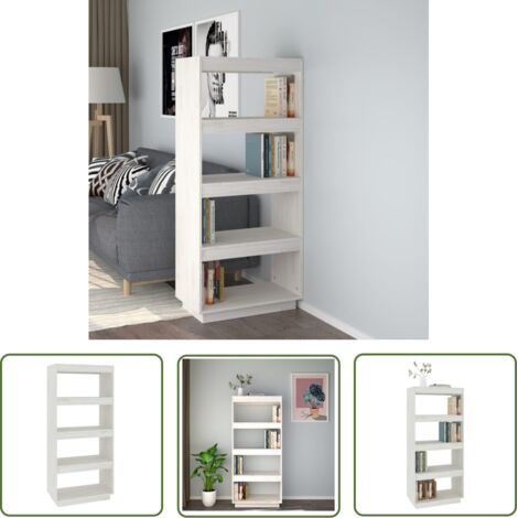 Bibliothèque-Séparateur de pièce Blanc 60x35x135 Pin massif (1/5)