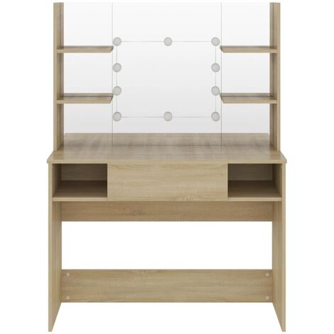 Table de maquillage avec éclairage LED 100x40x135 MDF Chêne (1/5)