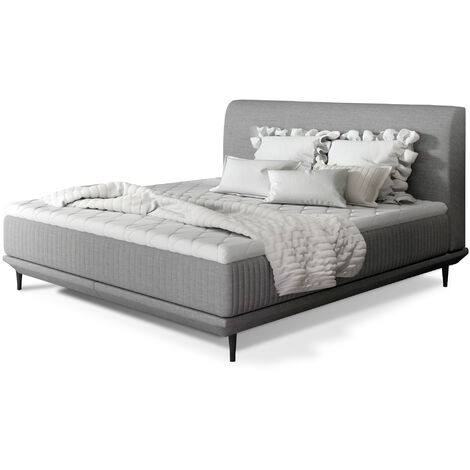 Lit boxspring 160x200 tissu gris sommier et matelas inclus Mastera (1/5)